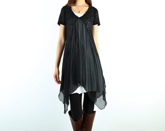 Black Chiffon Asymmetrical Dress: V-neck Tunic - Etsy Ireland
