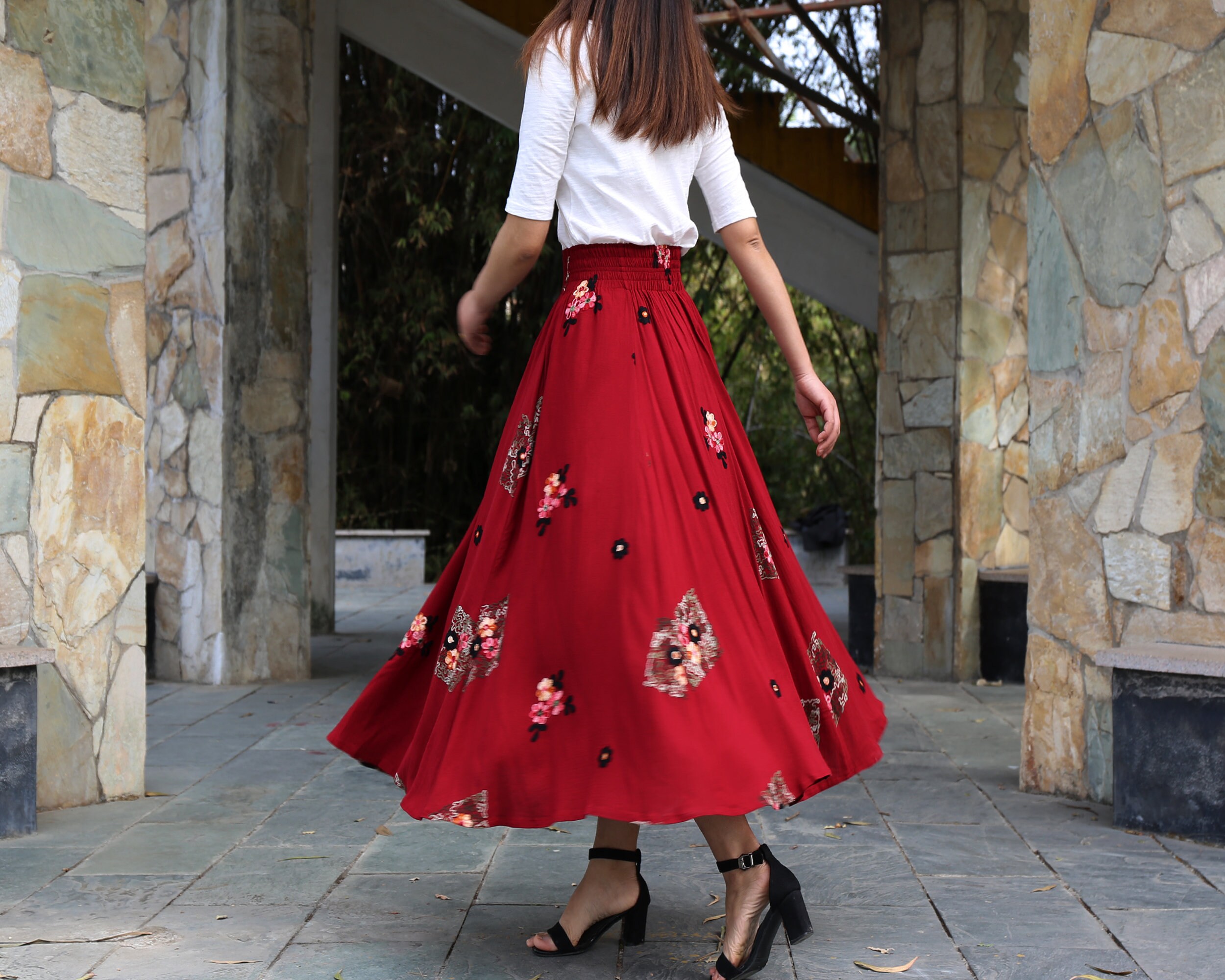 Cotton Skirt, Embroidery Skirt, High Waist Skirt, Maxi Skirt