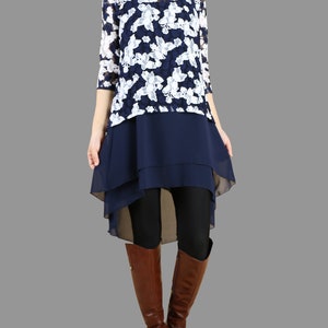 Sale-SIZE XS(US 2-4)-Oversize chiffon strap dress, 3/4 Sleeve lace top, plus size t-shirt(Q1023)