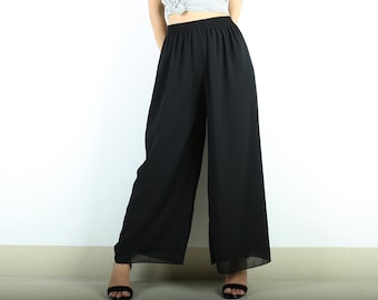 Women's elastic waist trousers, Loose Casual Pants, wide leg chiffon pants, high waist light weight pants, red pants(K1047)