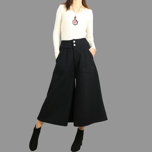 Wide leg wool pants, Cropped pants, flare skirt pants, plus size trousers, casual customized pants(K1116)