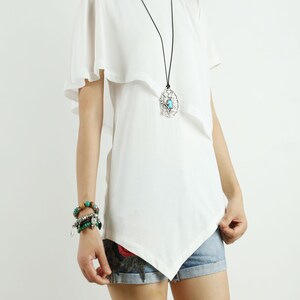 Asymmetrical Layered T-shirt, Short Sleeve Cotton and Chiffon Top, T ...
