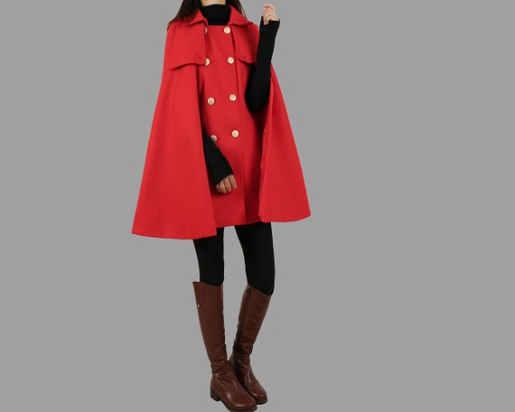 Hooded Wool Cape Coat: High Neck Winter Poncho Jacket - Etsy