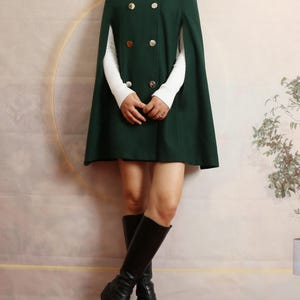 Cape coat Women, wool poncho jacket, wool cloak coat, wool shawl winter coat, double breasted buttoned coat(Y1105)
