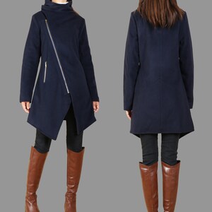 Asymmetrical Wool Winter Coat: Quilted Fleece Lined Trench