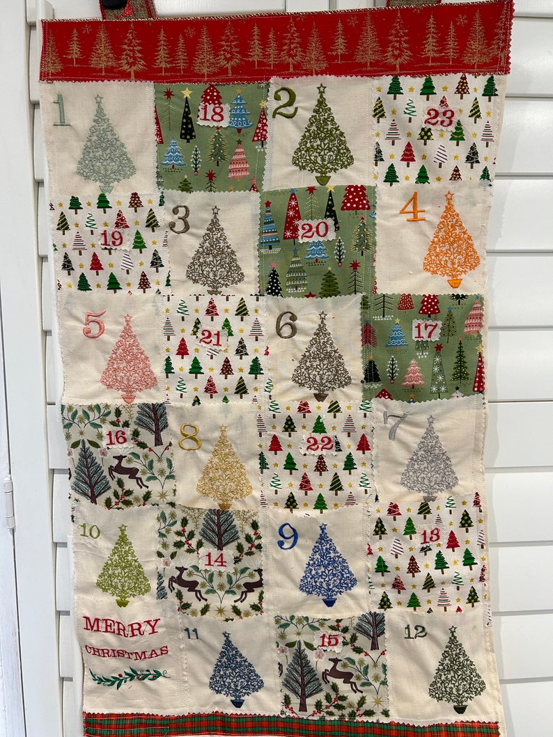 Lovely advent calendar in fabric with embroidery Trees image 3