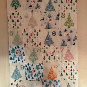 Lovely advent calendar in fabric with embroidery Trees image 1