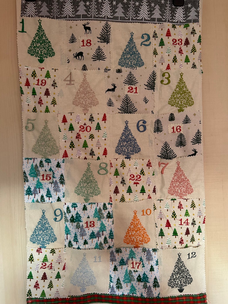 Lovely advent calendar in fabric with embroidery Trees image 1