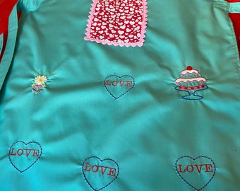 Embroidered Apron with hearts on