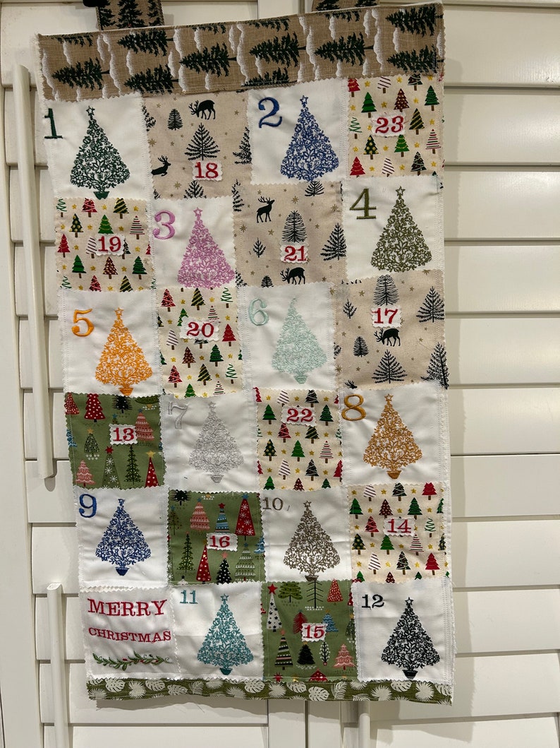 Lovely advent calendar in fabric with embroidery Trees image 6