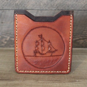 Piratenschip/Kraken lederen kaartportemonnee (gratis binnenlandse verzending)