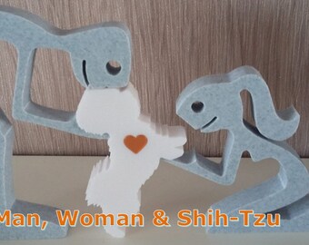 Man and Dog / Woman and Dog Statues - Marble Effect (plastic)