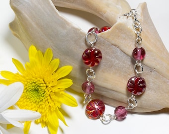 Delicate Bracelet Maroon Glass Beads