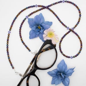 Crystal Accent Beaded Eyeglass Chain / Multiple Colors Violet Moonlight