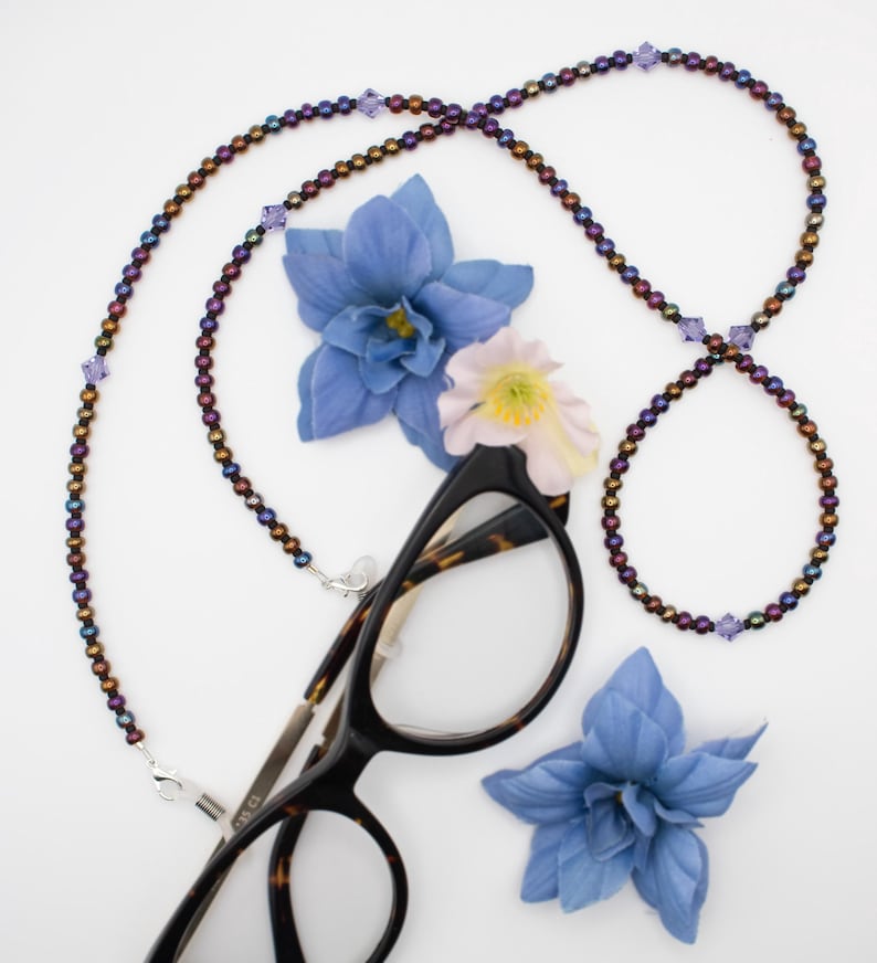 Crystal Accent Beaded Eyeglass Chain / Multiple Colors Violet Moonlight