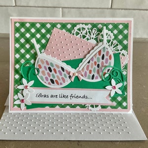 Girlfriend card, handmade, friend card, bra card, funny card, girl card, woman card, perky card, uplifting card.