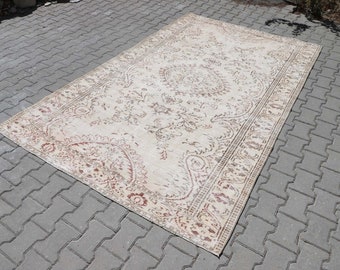 vintage rug, 5'9X9'3ft,turkish rug,oushak rug,beige anatolian rug,turkish rug 5x9, anatolian rug,beige wool rug,natural area rug,beige rug