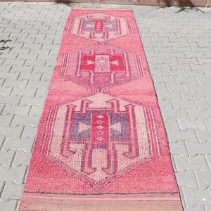 Alfombra turca vintage Herki: decoración anatolia tejida a mano (85 x 3,78 m)