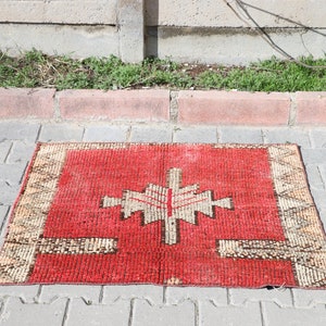 Red Turkish Doormat Rug: Small Handmade Entry Rug (2.6x3.7 ft)