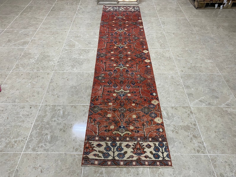 oushak runner rug,turkish rug,rug runner,muted red runner,long runner,turkish runner,corrıdor runner rug,2'1x9'2ft,hallway runner,floor rug image 2