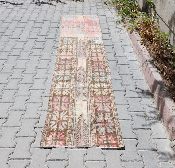 Handwoven Turkish Oushak Runner Rug: 2'2x9'3 ft, Pink Hallway Carpet