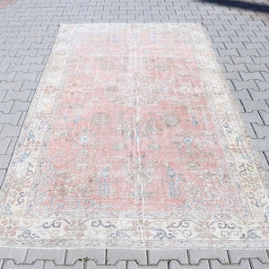 Handwoven Turkish Oushak Rug: 5&#39;3x8&#39;7, Vintage Pink Area Rug