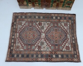 Handgjord turkisk löparmatta i ull, 2x3,5 cm, dämpad rödvit (7,5x9,5 m)