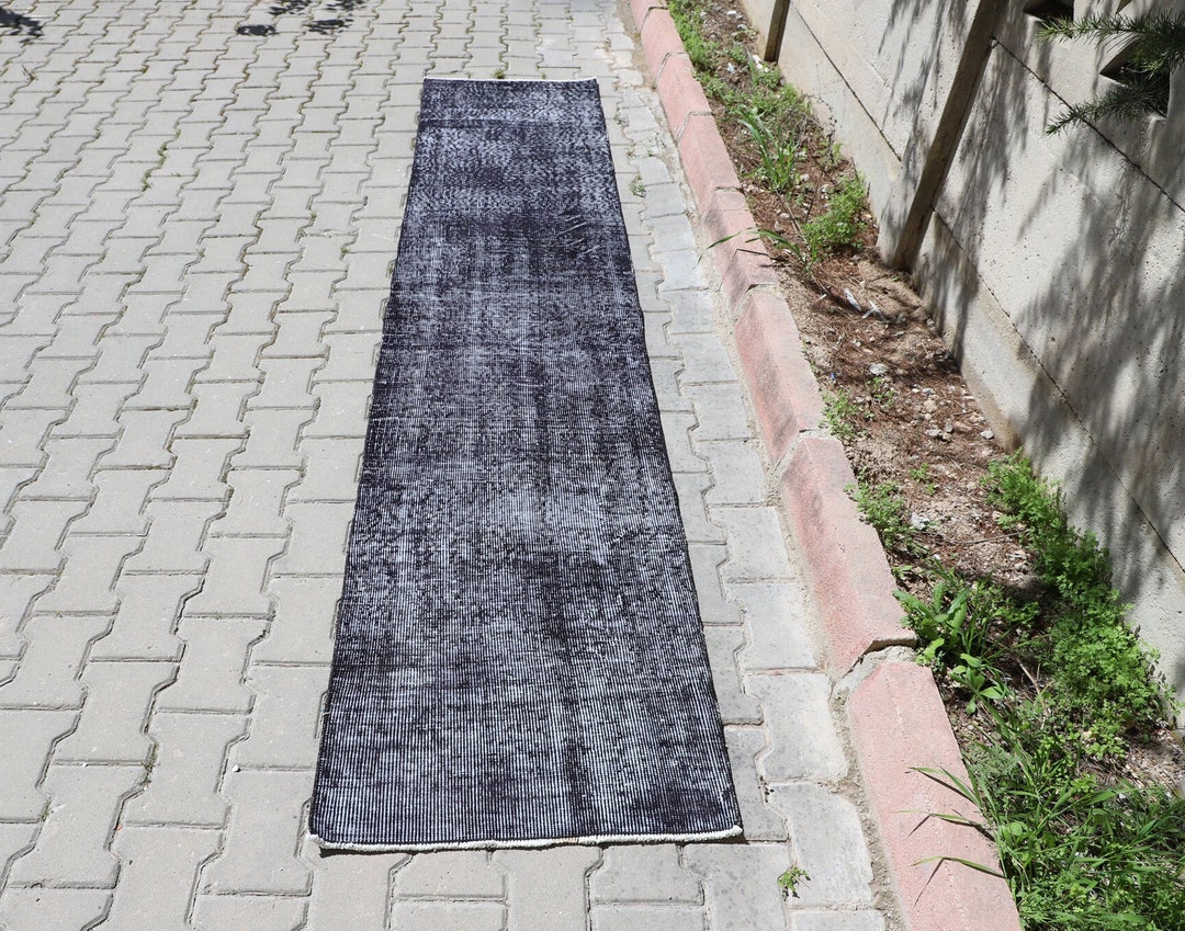 Gray Runner Rug 2'1x9'7 Ft Black Runner Rug Oushak Etsy