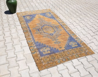 3x7 rug, 3'6x7'1 feet, turkish rug,3x7, oushak rug, anatolian rug, muted rug, faded rug, vintage rug, handknotted rug, area wool rug