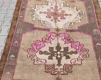 vintage runner rug, turkish runner rug, 5'3x12'3 ft,oushak runner rug, hallway runner, vintage runner brown,entry runner rug,pink runner rug