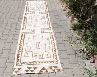 white runner rug, 2'7x11'0 ft, turkish runner, 2x11 runner, decorative runner rug, long runner rug, wool runner, natural runner, turkish rug
