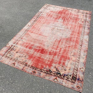 turkish rug,4&#39;8x7&#39;9 feet,oushak rug,anatolian rug,muted rug,faded rug,red rug,antique rug,vintage rug,are wool rug,handknotted rug,