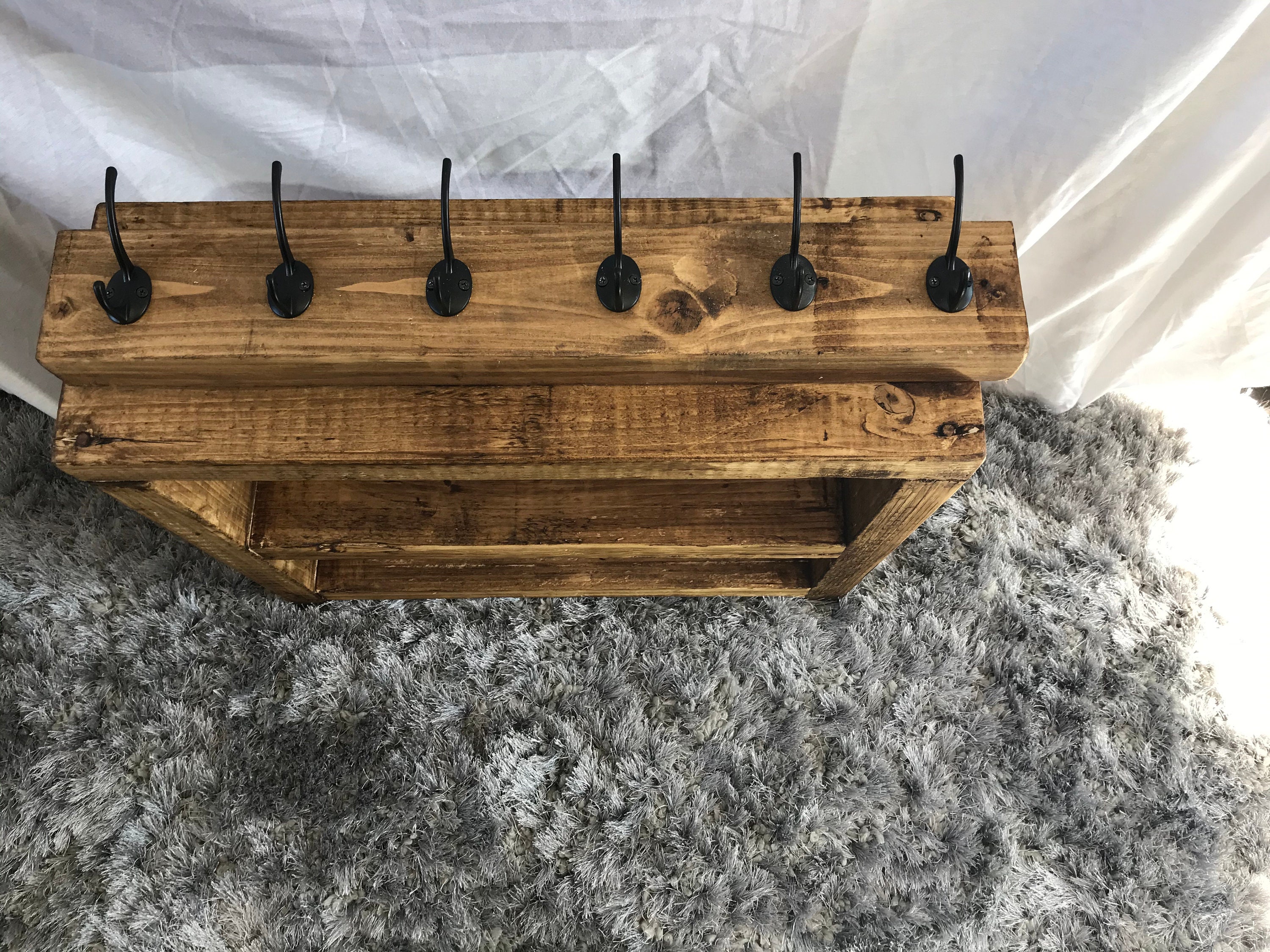 Rustic farmhouse Reclaimed pine Wood Shoe Rack with coat hook Etsy