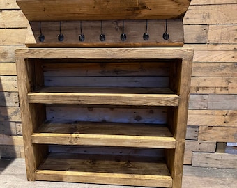 Rustic Farmhouse Reclaimed Pine Wood Shoe Rack With Coat Hook | Etsy UK