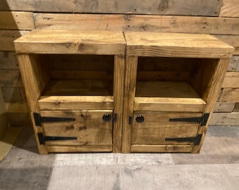 Rustic Bespoke Custom Wooden bedside cabinets with Door