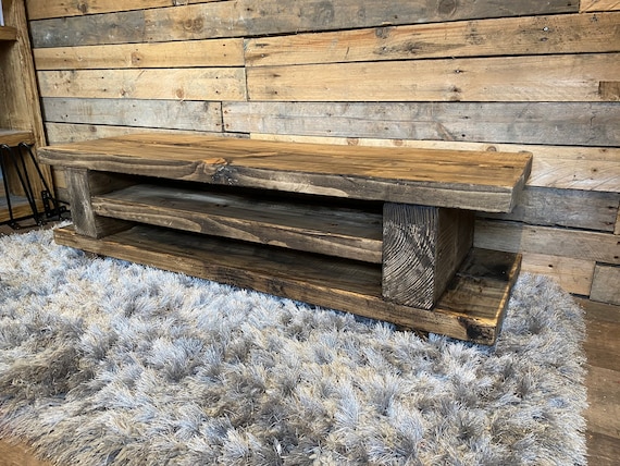 Rustic chunky wood tv stand, reclaimed pine