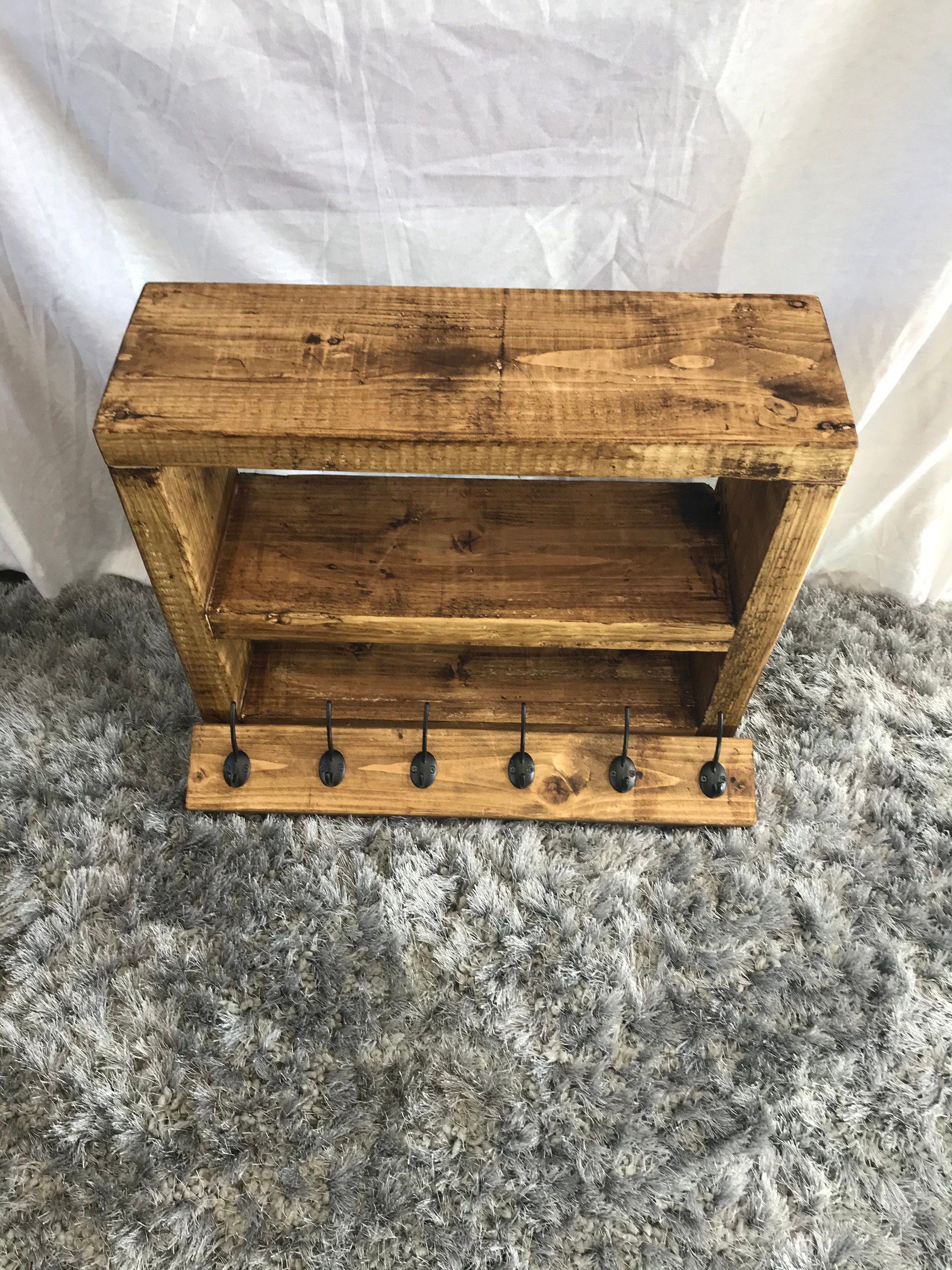 Rustic farmhouse Reclaimed pine Wood Shoe Rack with coat hook Etsy