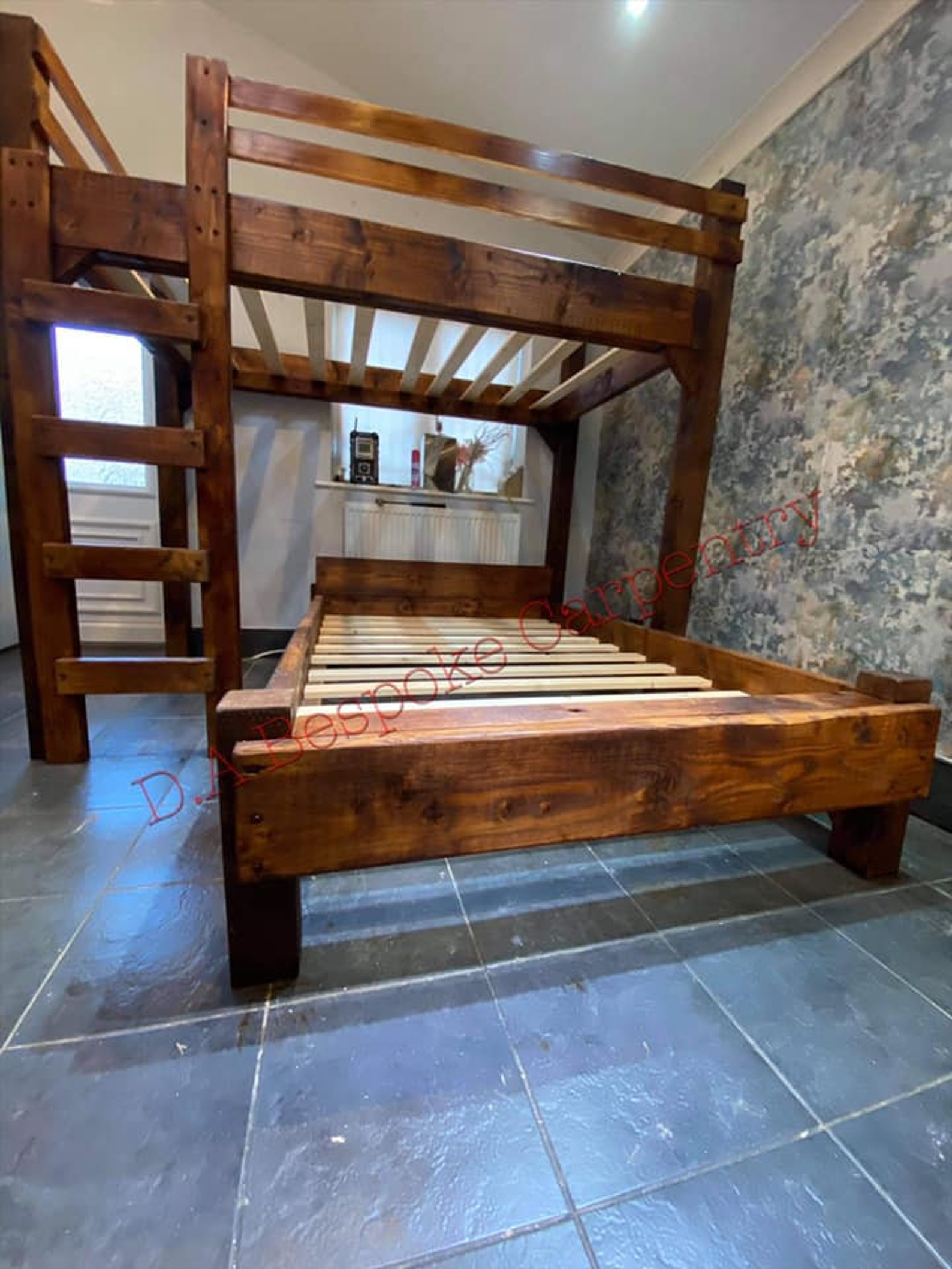 Solid wood rustic beds planked double bed. made from Etsy