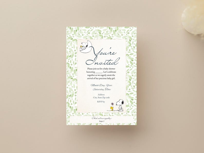 Snoopy Baby Shower Invitation, Peanuts Theme Green (printable + Mobile ...