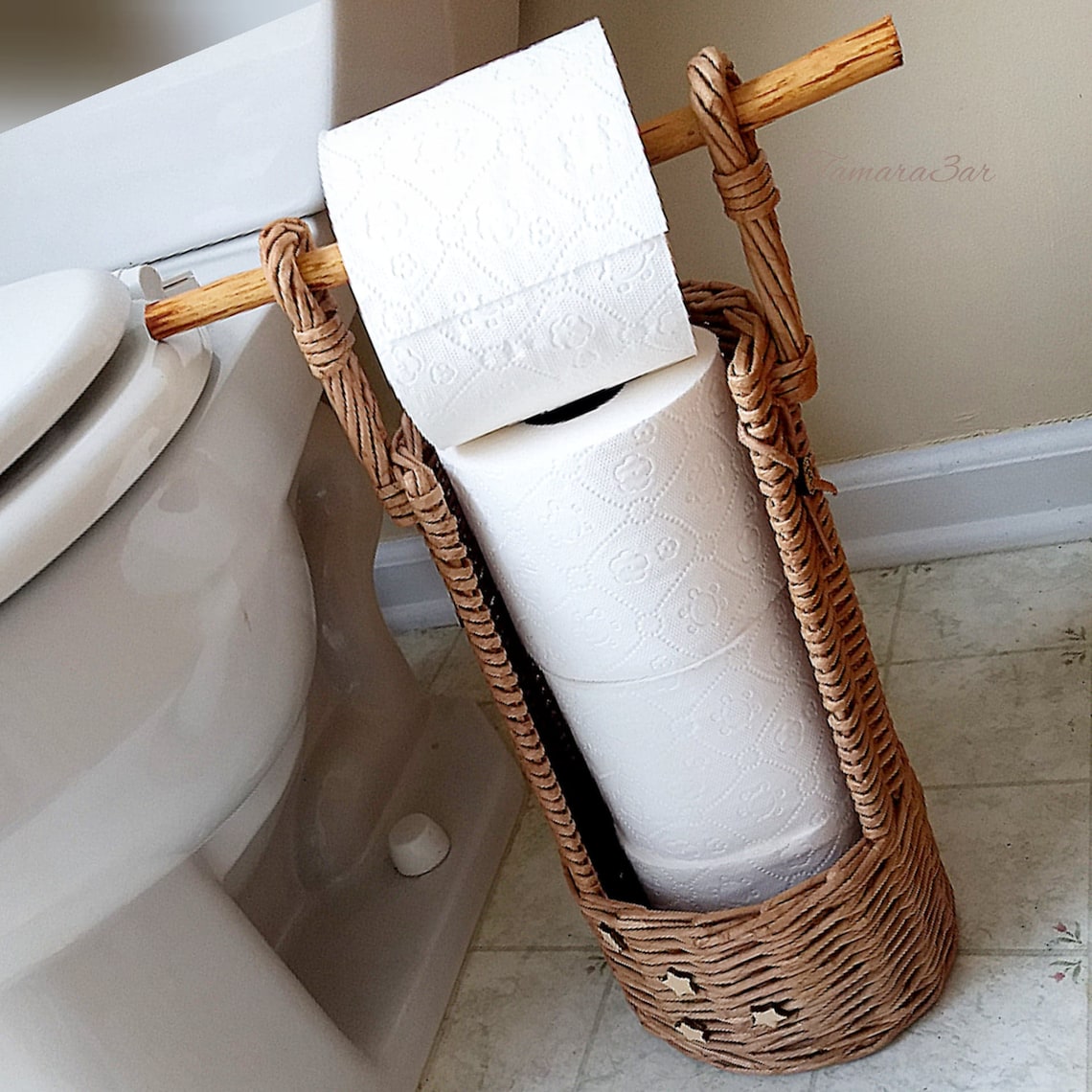 Toilet paper storage Toilet roll holder Wicker baskets Toilet Etsy
