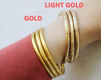True Buddhist Rush Bracelet - GOLD & LIGHT GOLD - protection and happiness amulet - Golden Buddhist bracelet - gold rush
