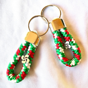 Porte-clé Croix basque Argent en corde basque /cousu main /Pays basque/piment d'espelette/ cadeau pour lui ou elle personnalisé /Sud Ouest