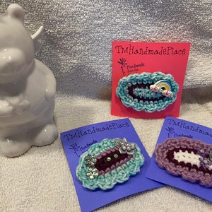 crochet hair clips/bows, the cutest hair accessory, on a snap on clip