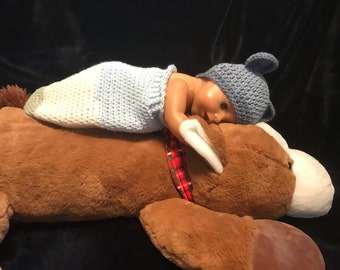 crochet baby photo props, swaddle sack & hat SET