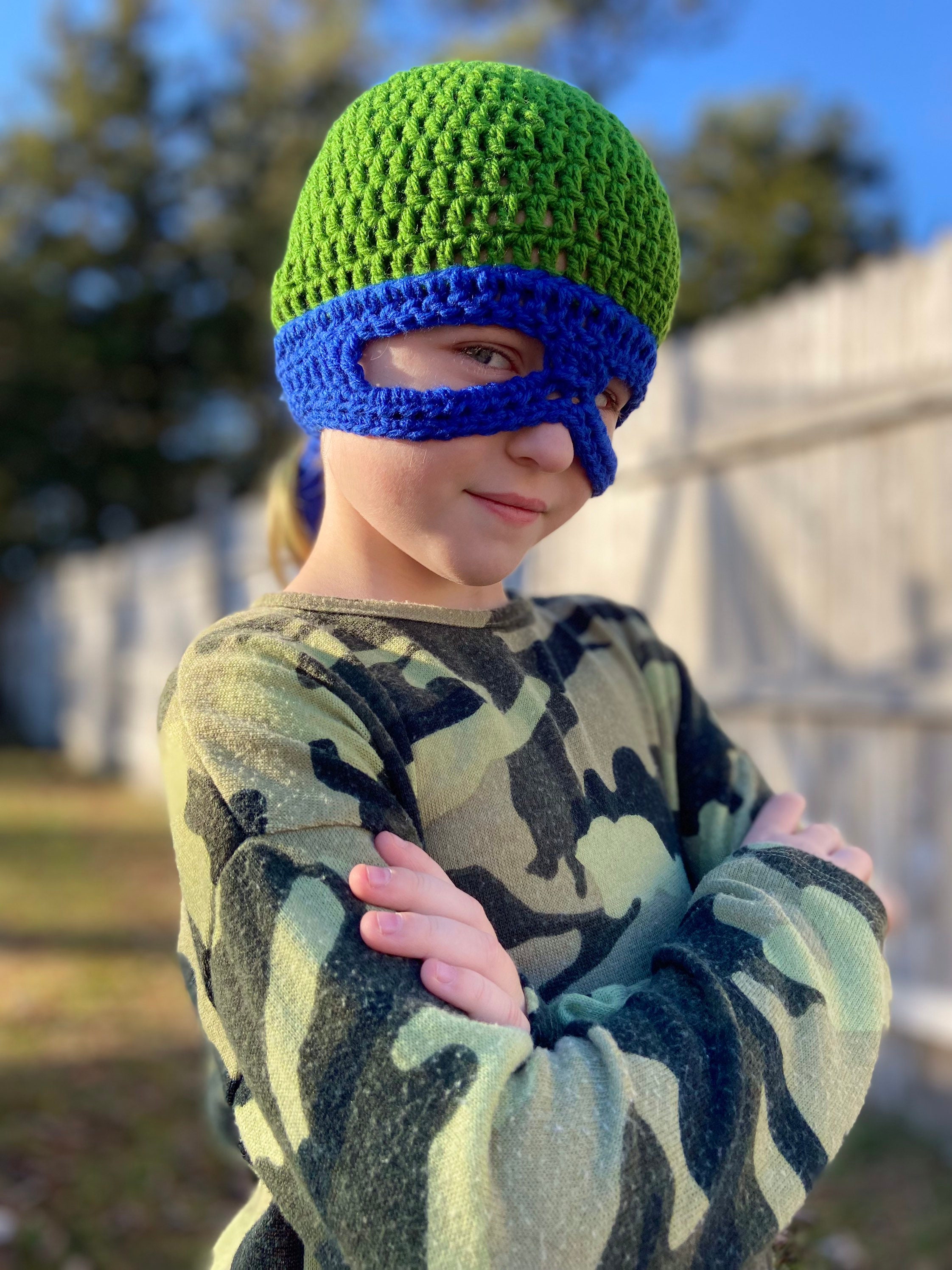 Hand-knit Teenage Mutant Ninja Turtle Hat With Ribbed or Rolled Bottom  Edge. COWABUNGA 