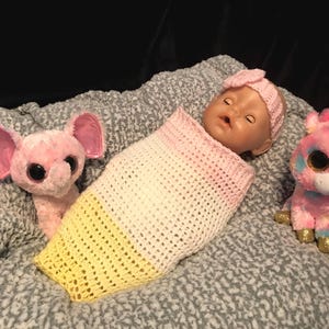 crochet baby photo props, swaddle sack & headband SET