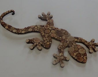 Art mural en tranches de bois Gecko de 32 po, pour les amateurs de lézards, herpétologie, reptiles