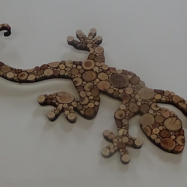 Art mural en tranches de bois Gecko de 32 po, pour les amateurs de lézards, herpétologie, reptiles
