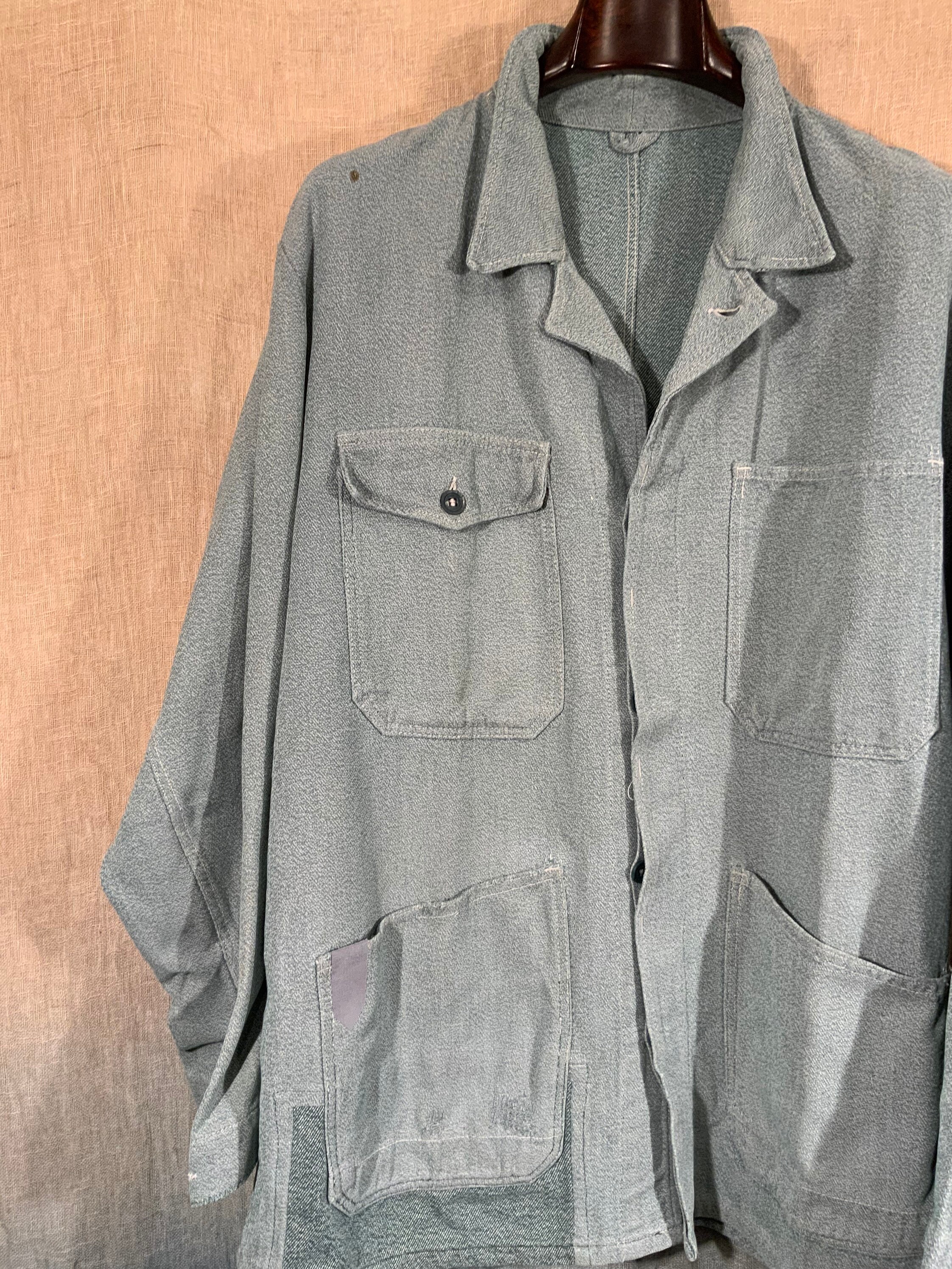 Moss green Swiss chore shirt in cotton drill. Stylistic Etsy