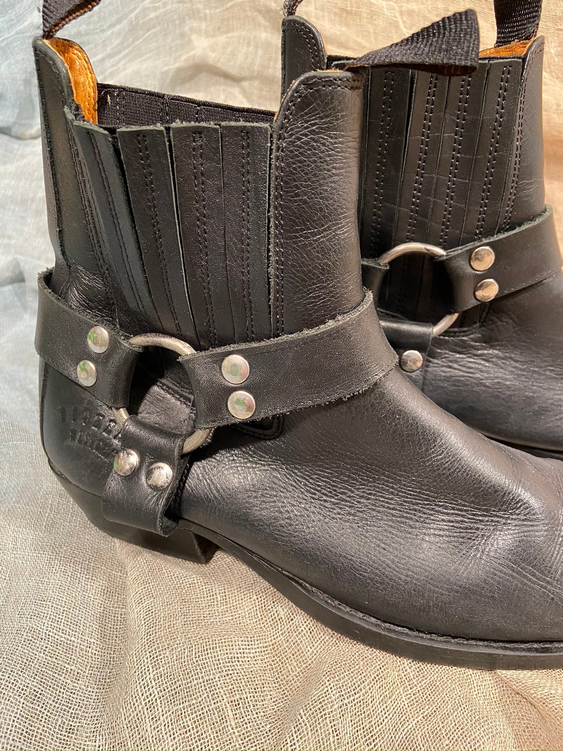 Dockers Motorcycle Leather Ankle Boots with Rivets Biker | Etsy